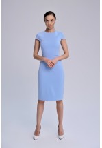 Голубое деловое платье длины миди