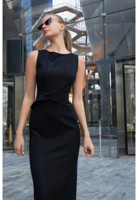 Чёрное платье макси с поясом