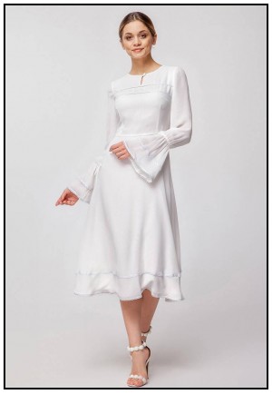 Белое шифоновое платье миди 