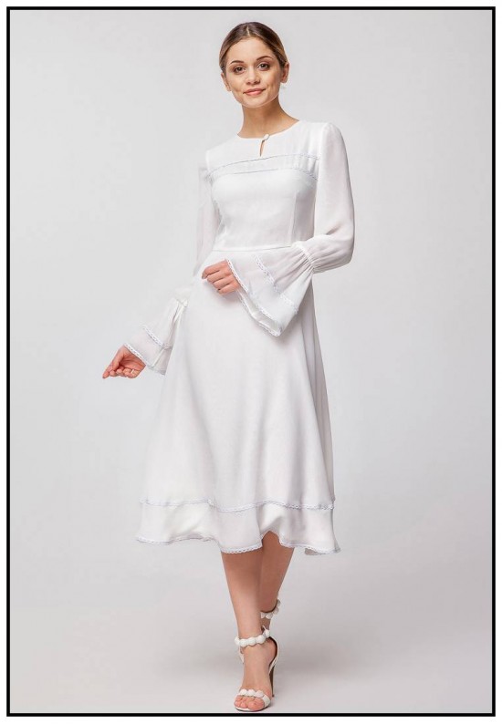 Белое шифоновое платье миди