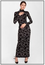 Черное платье в пол с абстрактным рисунком