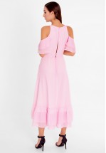 Нежно-розовое коктейльное платье миди