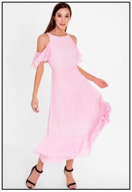 Нежно-розовое коктейльное платье миди